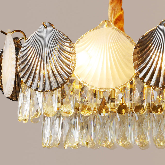 Contemporary Nordic 8-Light Rectangular Chandelier with Shell Ring Shade – Iron & Glass Dining Island Light