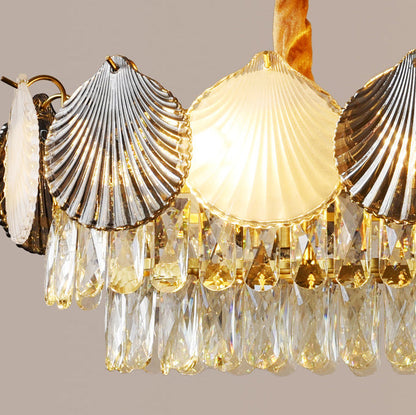 Contemporary Nordic 8-Light Rectangular Chandelier with Shell Ring Shade – Iron & Glass Dining Island Light