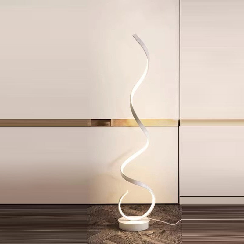Contemporary Nordic LED Floor Lamp – Curved Iron Frame with PVC Shade for Living Room