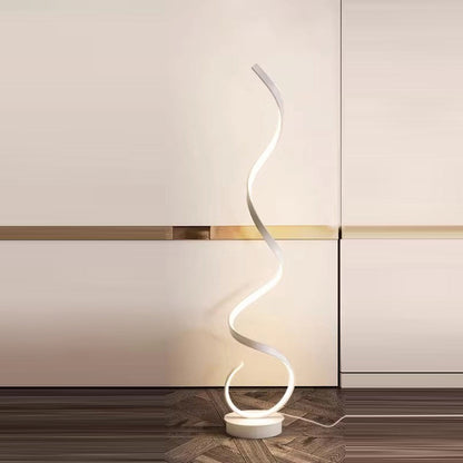 Contemporary Nordic LED Floor Lamp – Curved Iron Frame with PVC Shade for Living Room