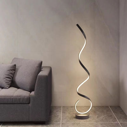 Contemporary Nordic LED Floor Lamp – Curved Iron Frame with PVC Shade for Living Room