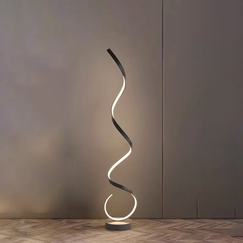 Contemporary Nordic LED Floor Lamp – Curved Iron Frame with PVC Shade for Living Room