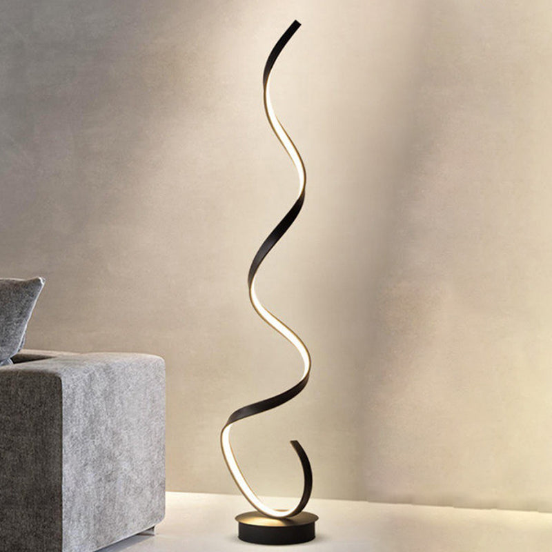 Contemporary Nordic LED Floor Lamp – Curved Iron Frame with PVC Shade for Living Room