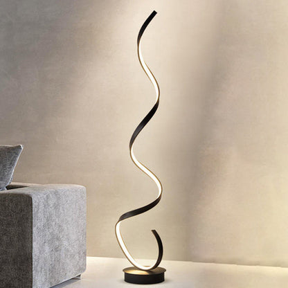 Contemporary Nordic LED Floor Lamp – Curved Iron Frame with PVC Shade for Living Room