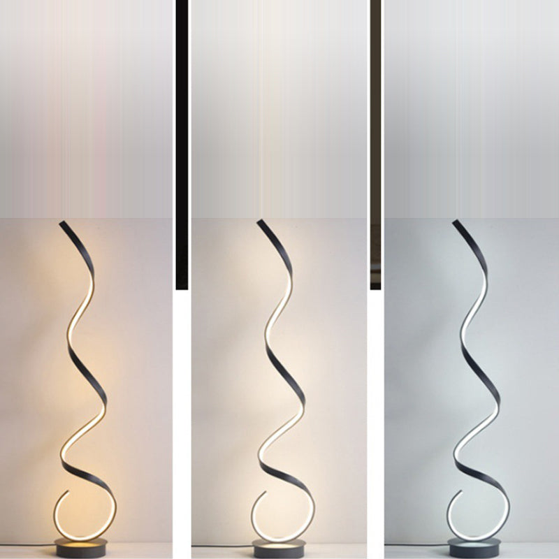 Contemporary Nordic LED Floor Lamp – Curved Iron Frame with PVC Shade for Living Room