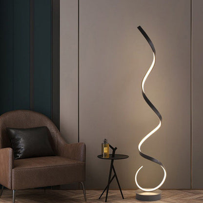 Contemporary Nordic LED Floor Lamp – Curved Iron Frame with PVC Shade for Living Room