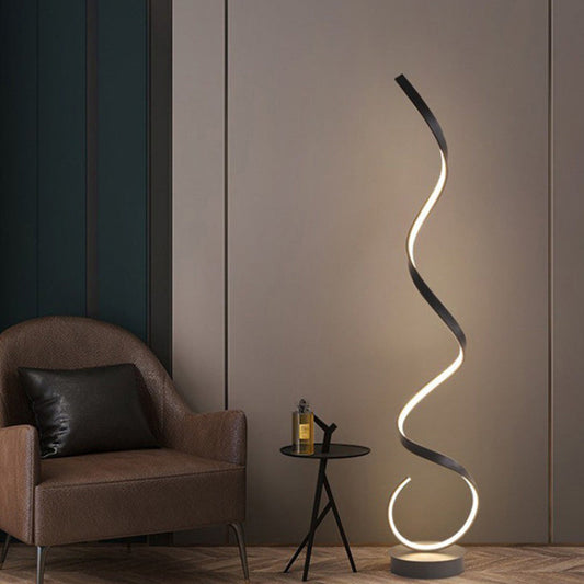 Contemporary Nordic LED Floor Lamp – Curved Iron Frame with PVC Shade for Living Room