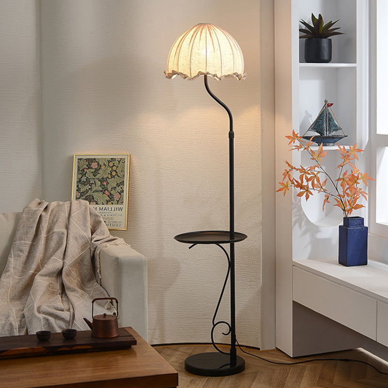 Traditional French Dome Metal Fabric 1-Light Standing Floor Lamp For Living Room