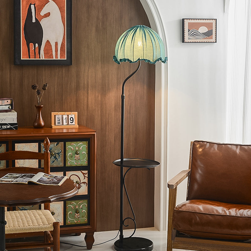 Traditional French Dome Metal Fabric 1-Light Standing Floor Lamp For Living Room