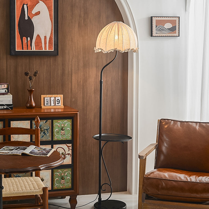 Traditional French Dome Metal Fabric 1-Light Standing Floor Lamp For Living Room