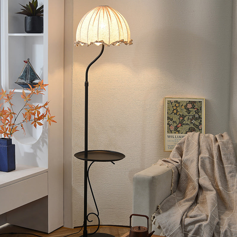 Traditional French Dome Metal Fabric 1-Light Standing Floor Lamp For Living Room