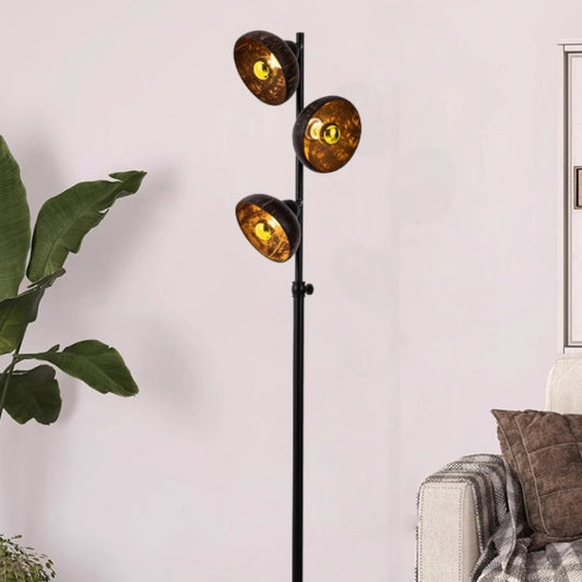 Traditional Vintage 3-Light Floor Lamp – Dome Metal Shade Standing Light for Living Room