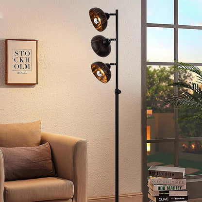 Traditional Vintage 3-Light Floor Lamp – Dome Metal Shade Standing Light for Living Room