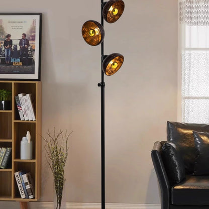 Traditional Vintage 3-Light Floor Lamp – Dome Metal Shade Standing Light for Living Room