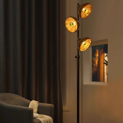 Traditional Vintage 3-Light Floor Lamp – Dome Metal Shade Standing Light for Living Room