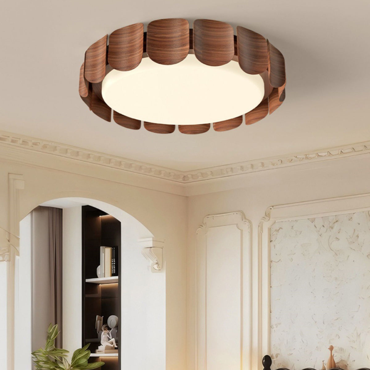 Traditional Vintage Round LED Ceiling Light – Iron & Acrylic Flush Mount for Bedroom