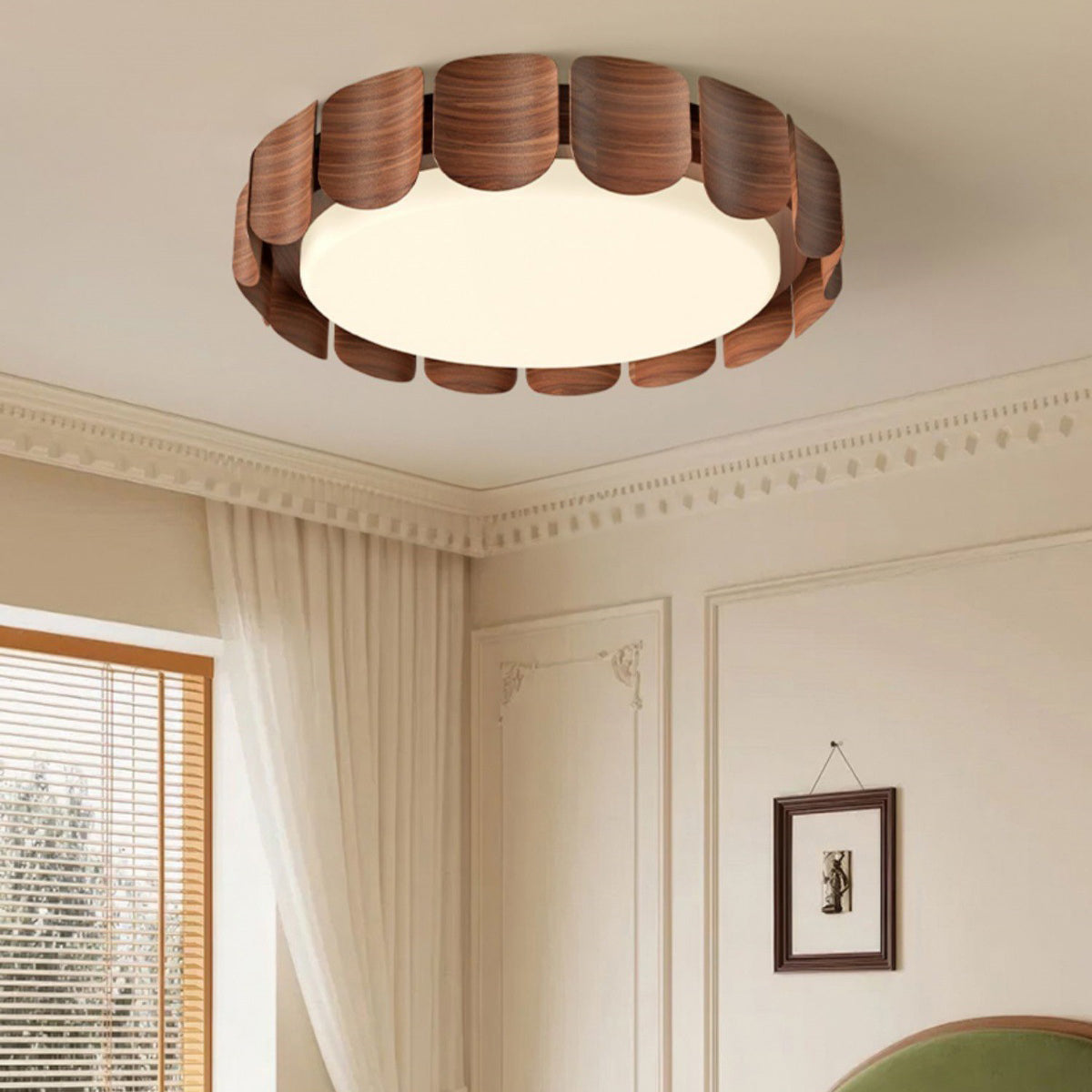 Traditional Vintage Round LED Ceiling Light – Iron & Acrylic Flush Mount for Bedroom