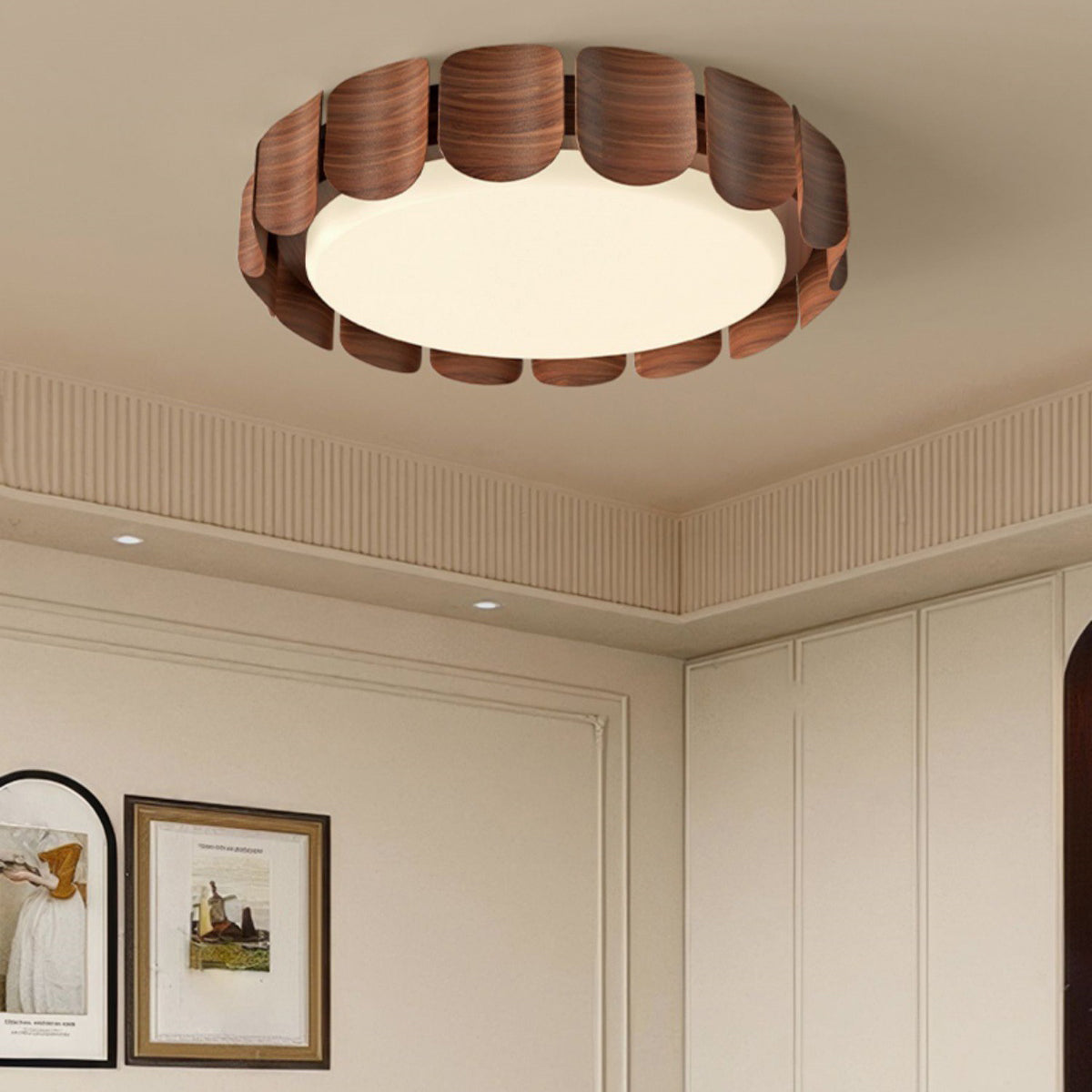 Traditional Vintage Round LED Ceiling Light – Iron & Acrylic Flush Mount for Bedroom