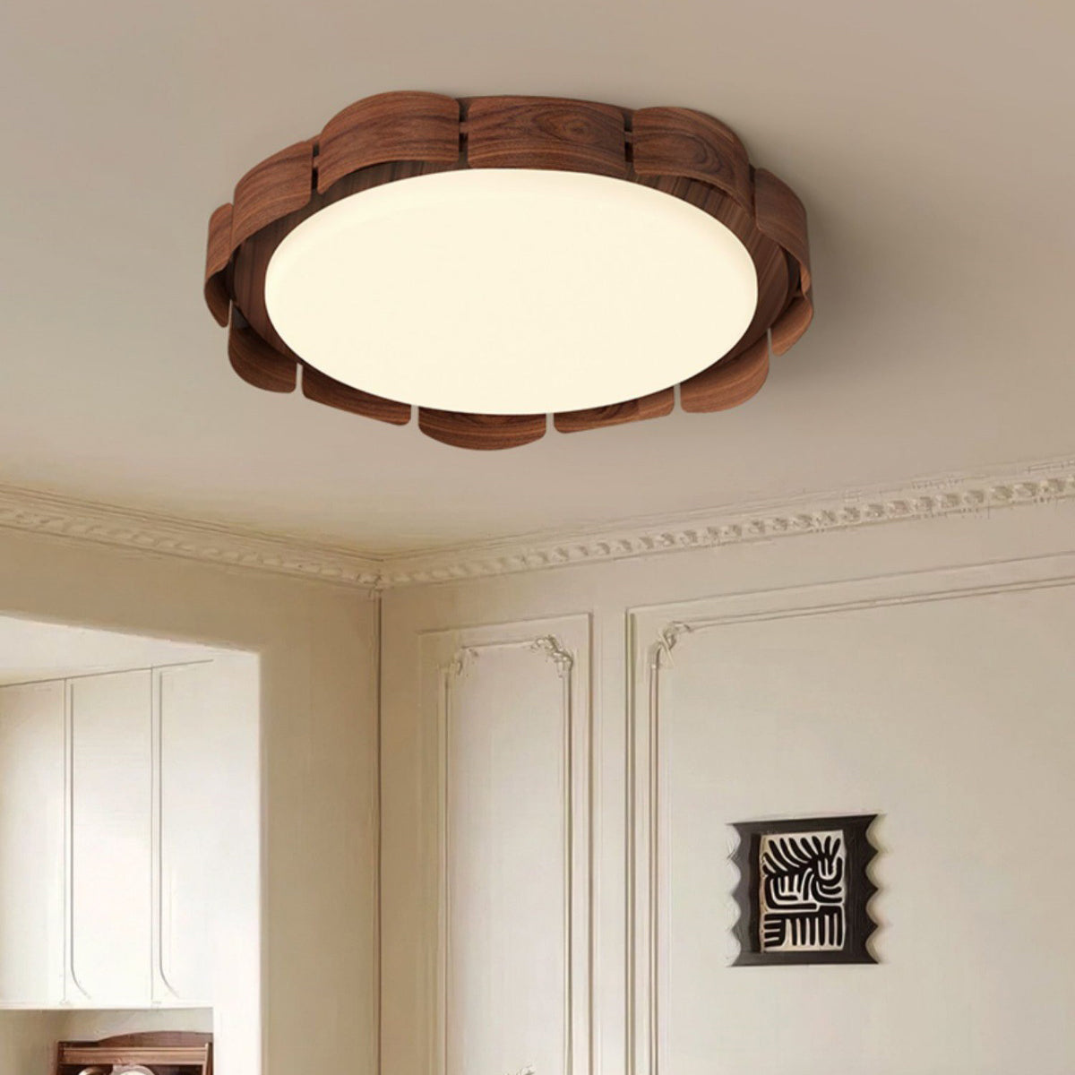 Traditional Vintage Round LED Ceiling Light – Iron & Acrylic Flush Mount for Bedroom