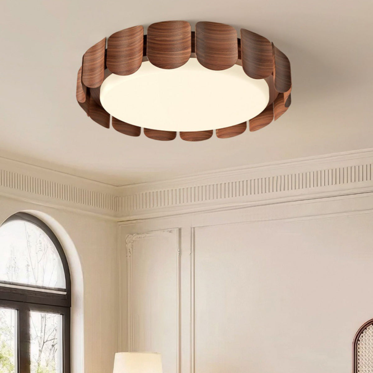 Traditional Vintage Round LED Ceiling Light – Iron & Acrylic Flush Mount for Bedroom