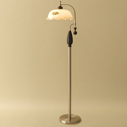 Traditional Chinese Floor Lamp – 1-Light Dome Glass Shade with Ash Wood & Metal Frame for Living Room