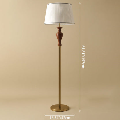 Traditional French Floor Lamp – 1-Light Standing Lamp with Tapered Fabric Shade, Ash Wood & Metal for Living Room