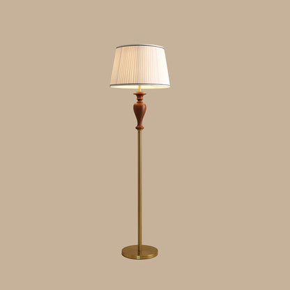 Traditional French Floor Lamp – 1-Light Standing Lamp with Tapered Fabric Shade, Ash Wood & Metal for Living Room