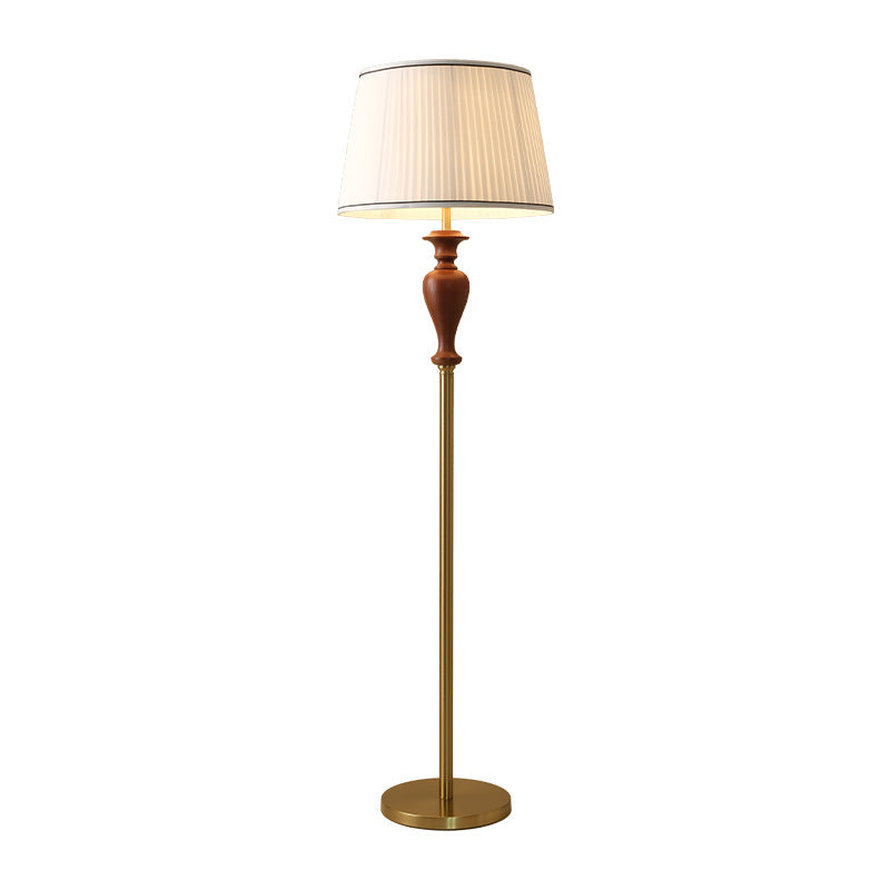 Traditional French Floor Lamp – 1-Light Standing Lamp with Tapered Fabric Shade, Ash Wood & Metal for Living Room