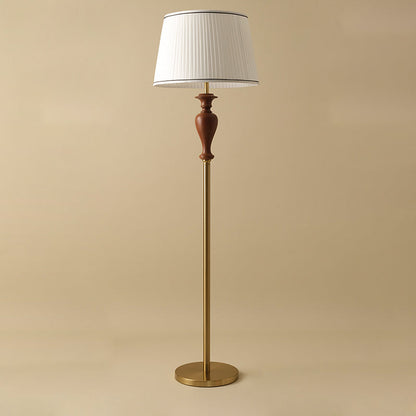Traditional French Floor Lamp – 1-Light Standing Lamp with Tapered Fabric Shade, Ash Wood & Metal for Living Room