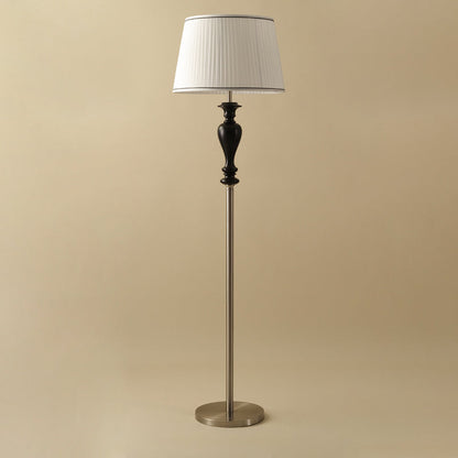 Traditional French Floor Lamp – 1-Light Standing Lamp with Tapered Fabric Shade, Ash Wood & Metal for Living Room