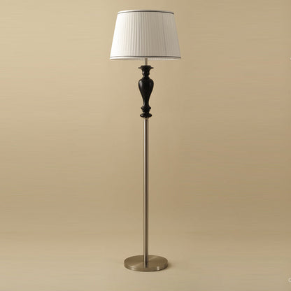 Traditional French Floor Lamp – 1-Light Standing Lamp with Tapered Fabric Shade, Ash Wood & Metal for Living Room