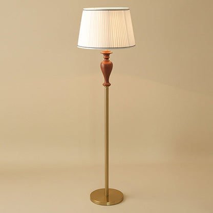 Traditional French Floor Lamp – 1-Light Standing Lamp with Tapered Fabric Shade, Ash Wood & Metal for Living Room