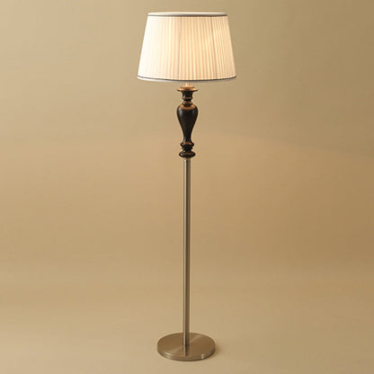Traditional French Floor Lamp – 1-Light Standing Lamp with Tapered Fabric Shade, Ash Wood & Metal for Living Room