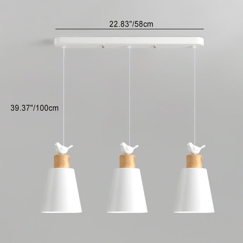Contemporary Nordic 3-Light Chandelier – Frustum Cone Shades with Solid Wood & Metal for Dining Room Island