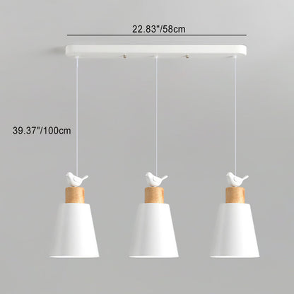Contemporary Nordic 3-Light Chandelier – Frustum Cone Shades with Solid Wood & Metal for Dining Room Island