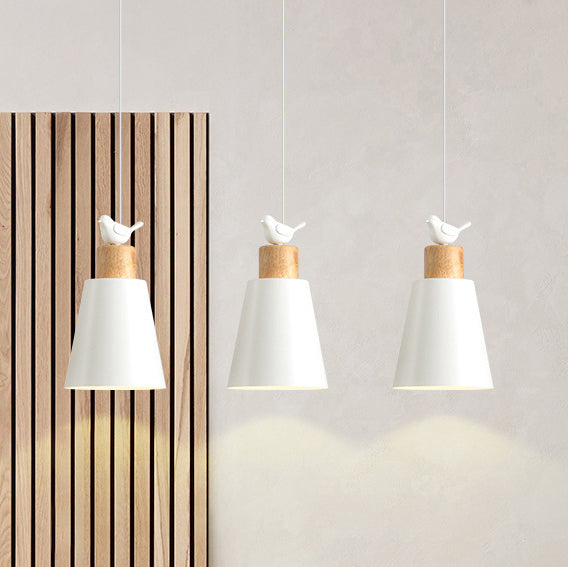 Contemporary Nordic 3-Light Chandelier – Frustum Cone Shades with Solid Wood & Metal for Dining Room Island