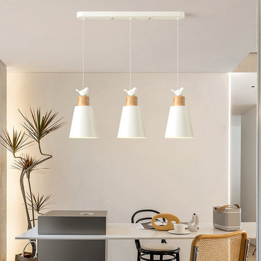 Contemporary Nordic 3-Light Chandelier – Frustum Cone Shades with Solid Wood & Metal for Dining Room Island