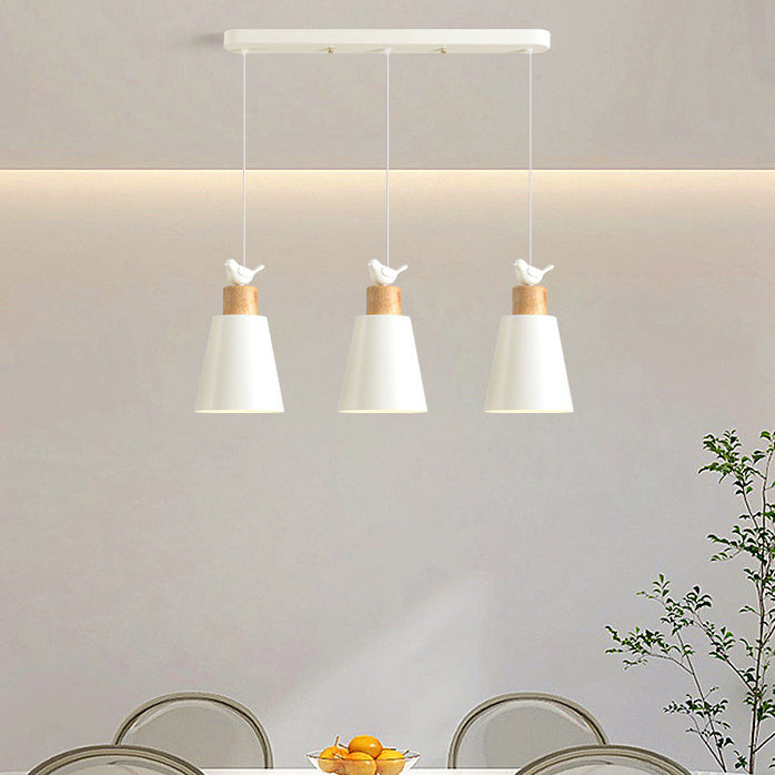 Contemporary Nordic 3-Light Chandelier – Frustum Cone Shades with Solid Wood & Metal for Dining Room Island