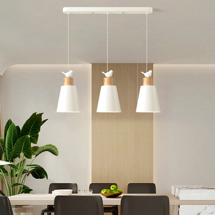 Contemporary Nordic 3-Light Chandelier – Frustum Cone Shades with Solid Wood & Metal for Dining Room Island