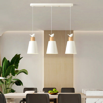 Contemporary Nordic 3-Light Chandelier – Frustum Cone Shades with Solid Wood & Metal for Dining Room Island