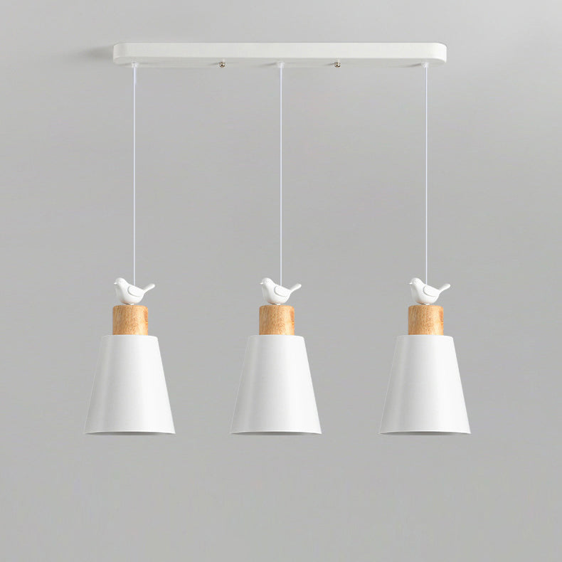 Contemporary Nordic 3-Light Chandelier – Frustum Cone Shades with Solid Wood & Metal for Dining Room Island