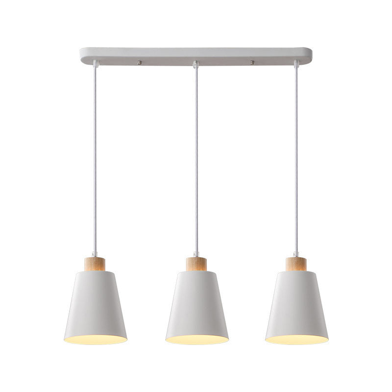Contemporary Nordic 3-Light Chandelier – Frustum Cone Shades with Solid Wood & Metal for Dining Room Island