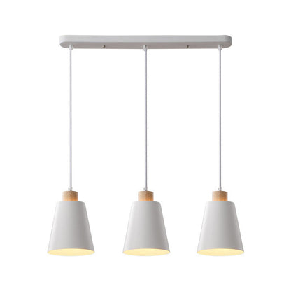 Contemporary Nordic 3-Light Chandelier – Frustum Cone Shades with Solid Wood & Metal for Dining Room Island