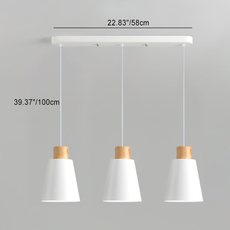 Contemporary Nordic 3-Light Chandelier – Frustum Cone Shades with Solid Wood & Metal for Dining Room Island