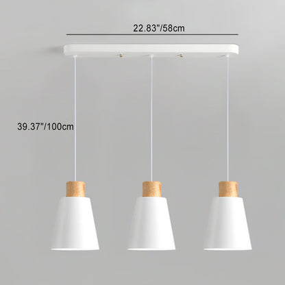Contemporary Nordic 3-Light Chandelier – Frustum Cone Shades with Solid Wood & Metal for Dining Room Island
