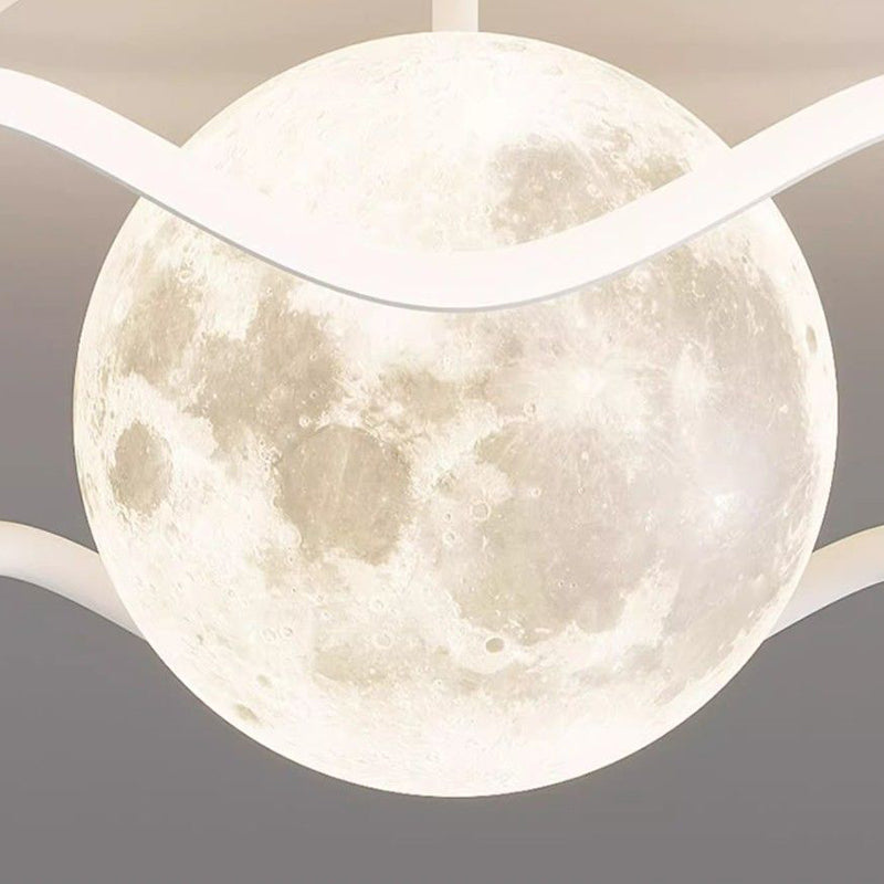 Contemporary Creative Moon LED Ceiling Light – Semi-Flush Mount in Iron, Acrylic & Silicone for Bedroom