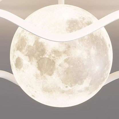 Contemporary Creative Moon LED Ceiling Light – Semi-Flush Mount in Iron, Acrylic & Silicone for Bedroom