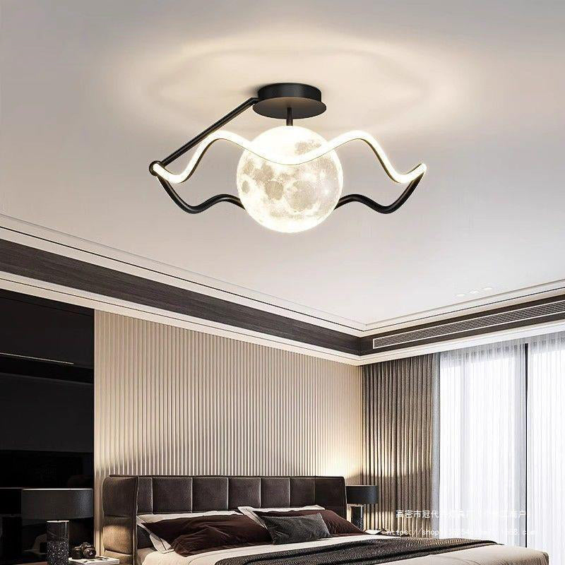 Contemporary Creative Moon LED Ceiling Light – Semi-Flush Mount in Iron, Acrylic & Silicone for Bedroom