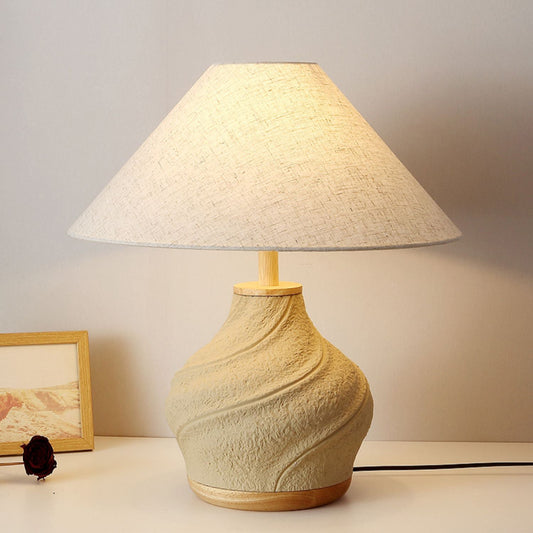Traditional Vintage Cone Table Lamp – 1-Light Travertine & Glass for Bedroom