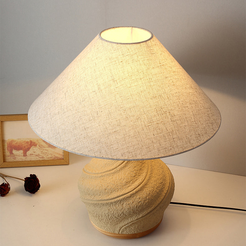 Traditional Vintage Cone Table Lamp – 1-Light Travertine & Glass for Bedroom